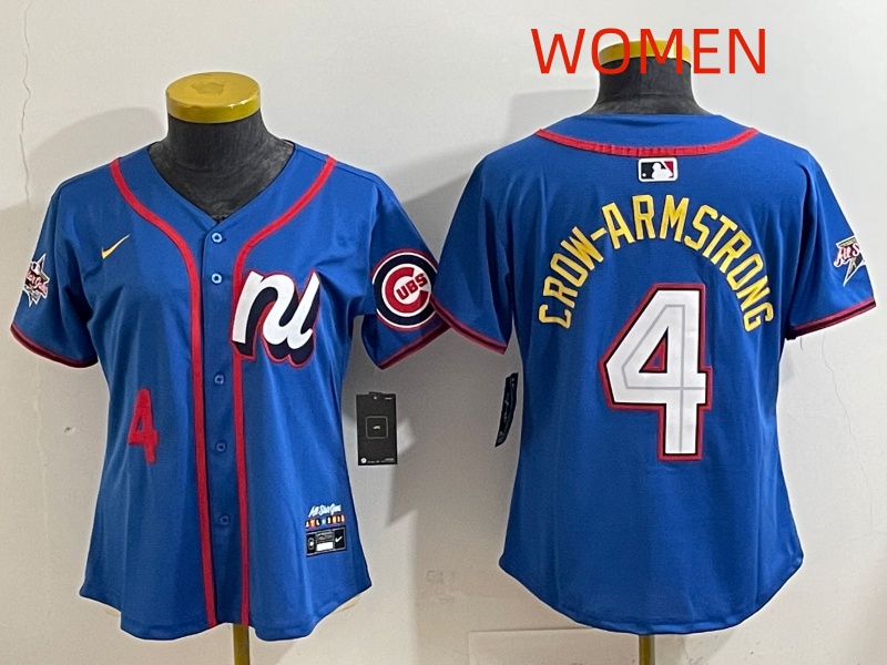 Women  Chicago Cubs #4 Crow-Armstrong Blue MLB All star Nike 2025 Jersey style 006->youth mlb jersey->Youth Jersey